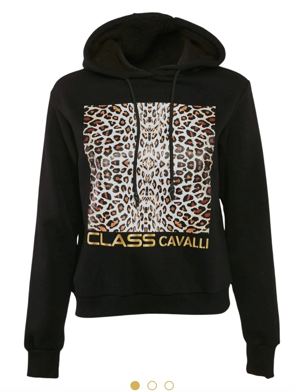 Roberto Cavalli unisex Black Hoodie with Leopard-Print Front Panel